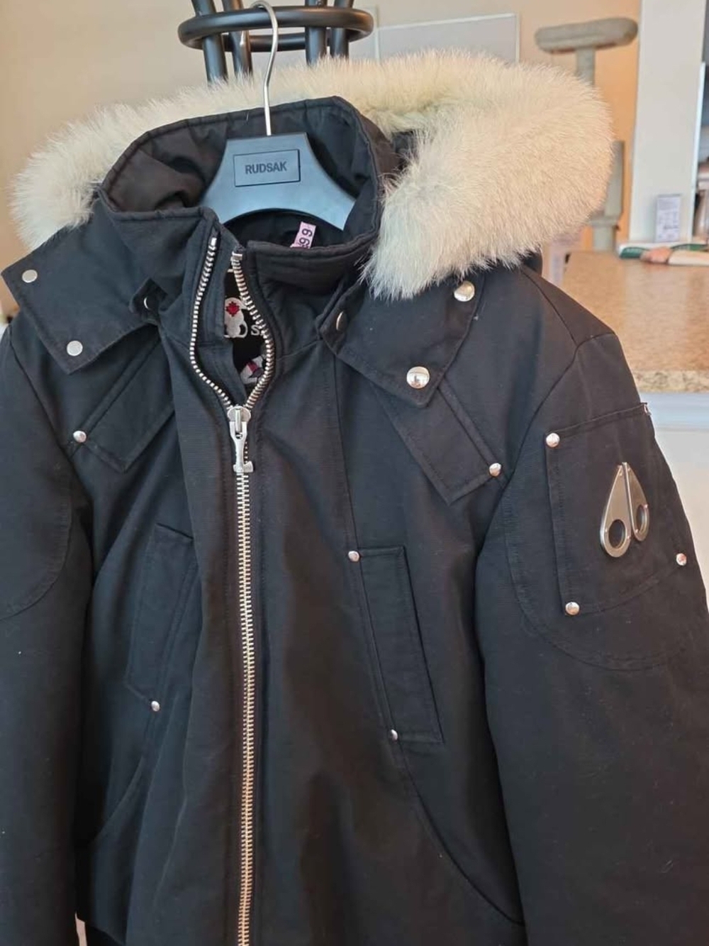 RUDSAK Black Men's Parka with Fur-Trim Hood